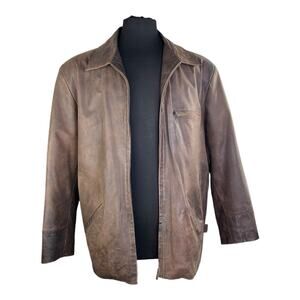 Vtg Argentinian Leather Jacket Sz L Full Zip Solid Heavy -Leather Shop. EUC READ